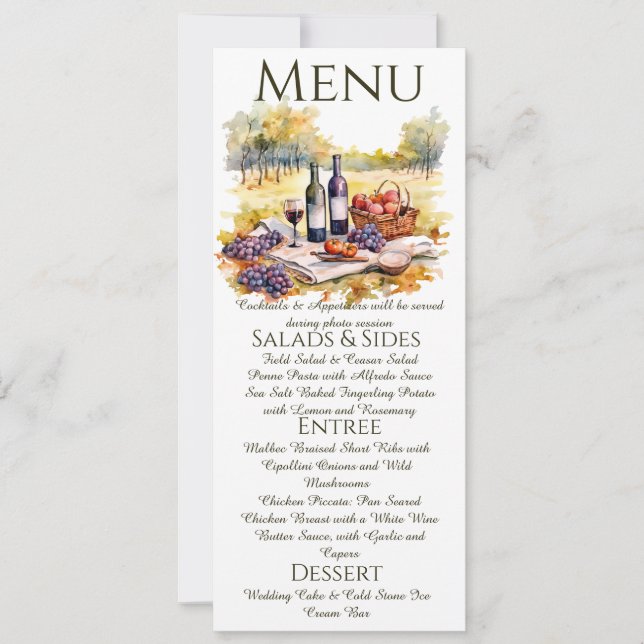 Watercolor Vineyard Menu Card (Front)