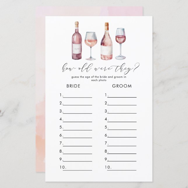 Watercolor Vino Before Vows Bridal Shower Games (Front/Back)