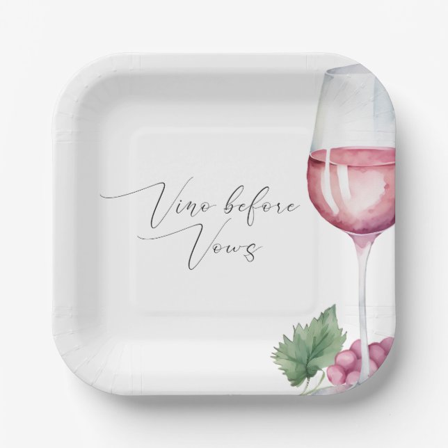 Watercolor Vino before Vows Paper Plates (Front)