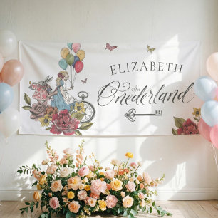 Watercolor Vintage Alice In ONEderland Birthday Banner
