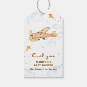 Watercolor Vintage Aviator Airplane Baby Shower Gift Tags