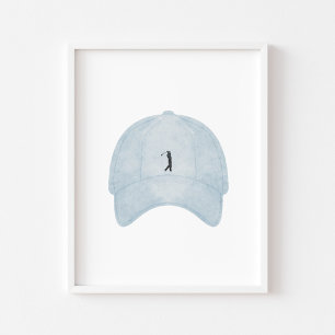 Watercolor vintage blue golf cap poster