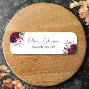 Watercolor Vintage Boho Purple Flower Floral Name Tag
