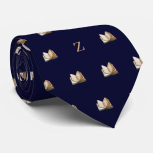 Watercolor Vintage Book Monogrammed Initials Blue Tie
