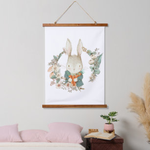Watercolor Vintage Bunny Hanging Tapestry