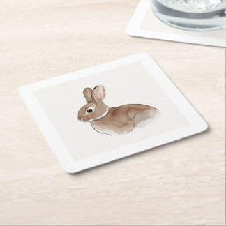 Watercolor Vintage Bunny Square Paper Coaster
