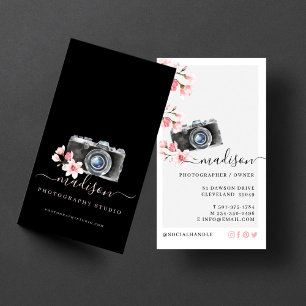 Watercolor Vintage Camera & Florals Photography Business Card