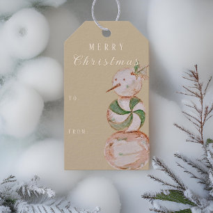 Watercolor Vintage Candy Snowman Christmas Gift Tags
