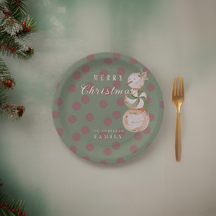 Watercolor Vintage Candy Snowman Merry Christmas Paper Plate