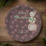 Watercolor Vintage Candy Snowman Merry Christmas Paper Plate<br><div class="desc">A hand-painted watercolor vintage unique candy snowman on charming Christmas paper plates in rustic burgundy. Personalise for stylish gifting holiday treats</div>