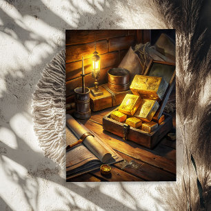 Watercolor vintage chest of gold bars wild west  tissue paper