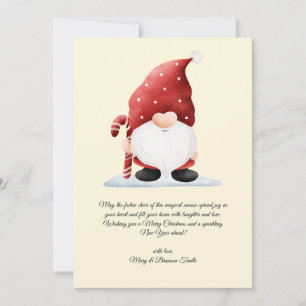 Watercolor Vintage Christmas Gnome with Candy Cane Holiday Card