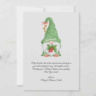 Watercolor Vintage Christmas Gnome with Holly Holiday Card