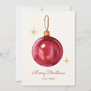 Watercolor Vintage christmas red ball  Holiday Card