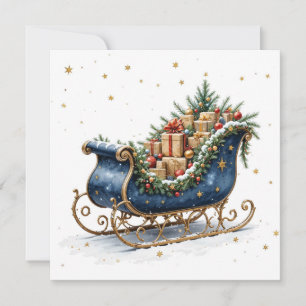 Watercolor Vintage Christmas Sleigh Card