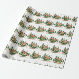 Watercolor Vintage Christmas Sleigh Wrapping Paper