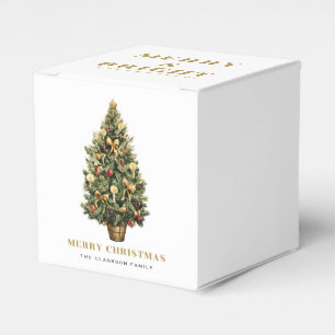Watercolor Vintage Christmas Tree Gold Christmas Favour Box