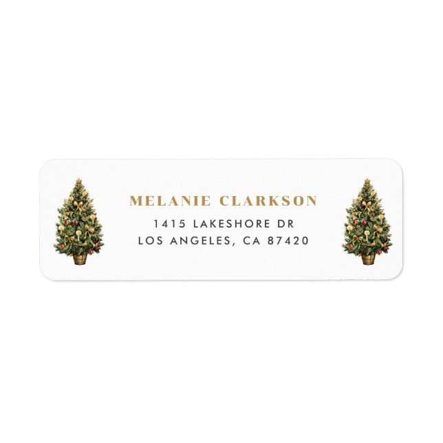 Watercolor Vintage Christmas Tree Holiday Return Address Label (Front)