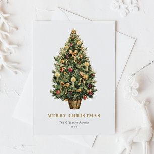 Watercolor Vintage Christmas Tree Merry Christmas Holiday Postcard