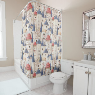 Watercolor Vintage Fairytale Castle Kid's Fantasy Shower Curtain