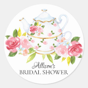 Watercolor Vintage Floral Bridal Tea Party Sticker