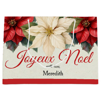 Watercolor Vintage Floral Red Poinsettia Christmas Large Gift Bag