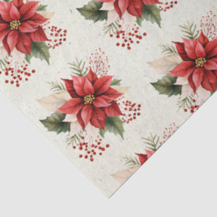 Watercolor Vintage Floral Red Poinsettia Christmas Tissue Paper