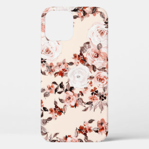 Watercolor vintage floral seamless pattern, brown iPhone 12 case