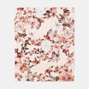 Watercolor vintage floral seamless pattern, brown fleece blanket