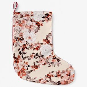 Watercolor vintage floral seamless pattern, brown small christmas stocking