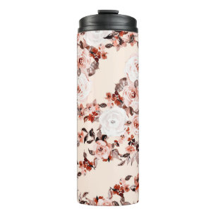 Watercolor vintage floral seamless pattern, brown  thermal tumbler