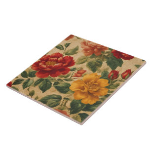 Watercolor Vintage Floral Trendy Collection Ceramic Tile