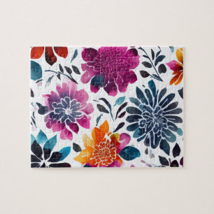 Watercolor Vintage Flowers Floral Pattern Jigsaw Puzzle