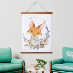 Watercolor Vintage Fox Hanging Tapestry