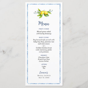Watercolor Vintage Lemon Bridal shower Menu