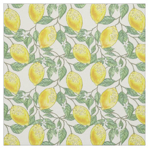 Watercolor Vintage Lemon Tree Summery Pattern Fabric