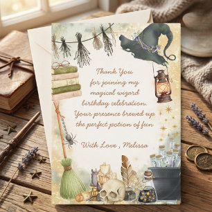 Watercolor Vintage Magical Wizard Spooky Birthday  Thank You Card
