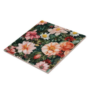 Watercolor Vintage Modern Floral Collection Ceramic Tile
