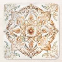 Watercolor vintage mosaic tile. Floral azulejo