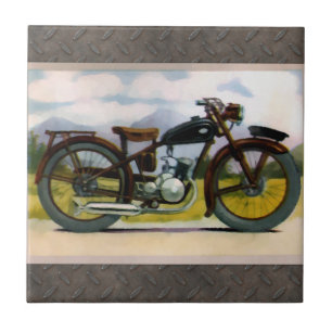 Watercolor Vintage Motorcycle Ceramic Tile