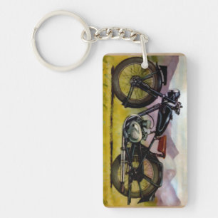 Watercolor Vintage Motorcycle Key Ring