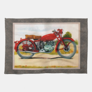 Watercolor Vintage Motorcycle Tea Towel
