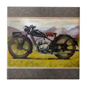 Watercolor Vintage Motorcycle Tile