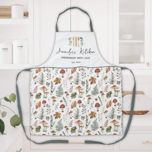 Watercolor Vintage Mushroom Fern Botanical Pattern Apron