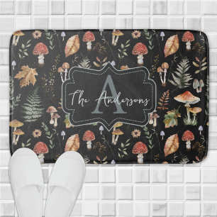 Watercolor Vintage Mushroom Fern Botanical Pattern Bath Mat