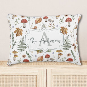 Watercolor Vintage Mushroom Fern Botanical Pattern Decorative Cushion