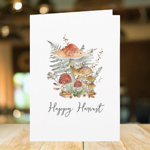 Watercolor Vintage Mushrooms and Ferns Leaves Card