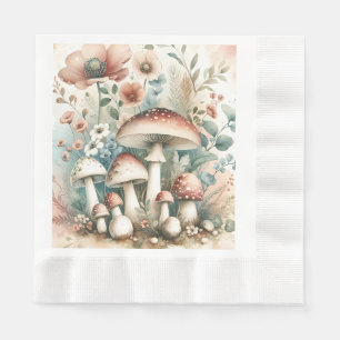Watercolor Vintage Mushrooms and Flowers Wedding Napkin