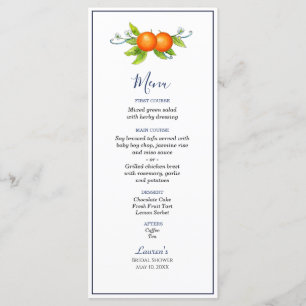 Watercolor vintage orange Bridal shower menu 