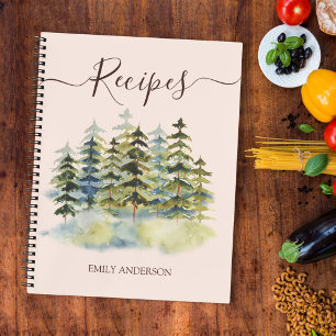 Watercolor Vintage Pine Forest Recipe Cookbook Notebook